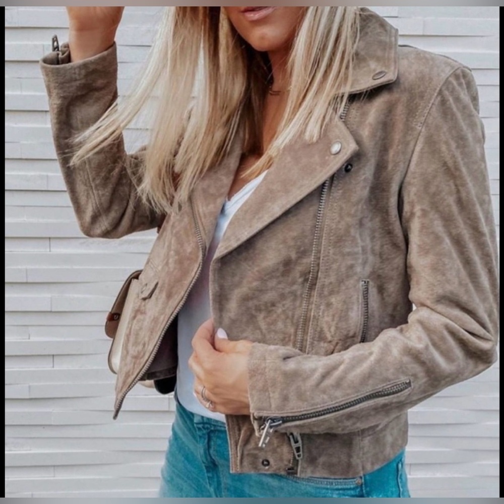 Blank NYC French Taupe Genuine Suede Leather Moto Jacket Size Medium
